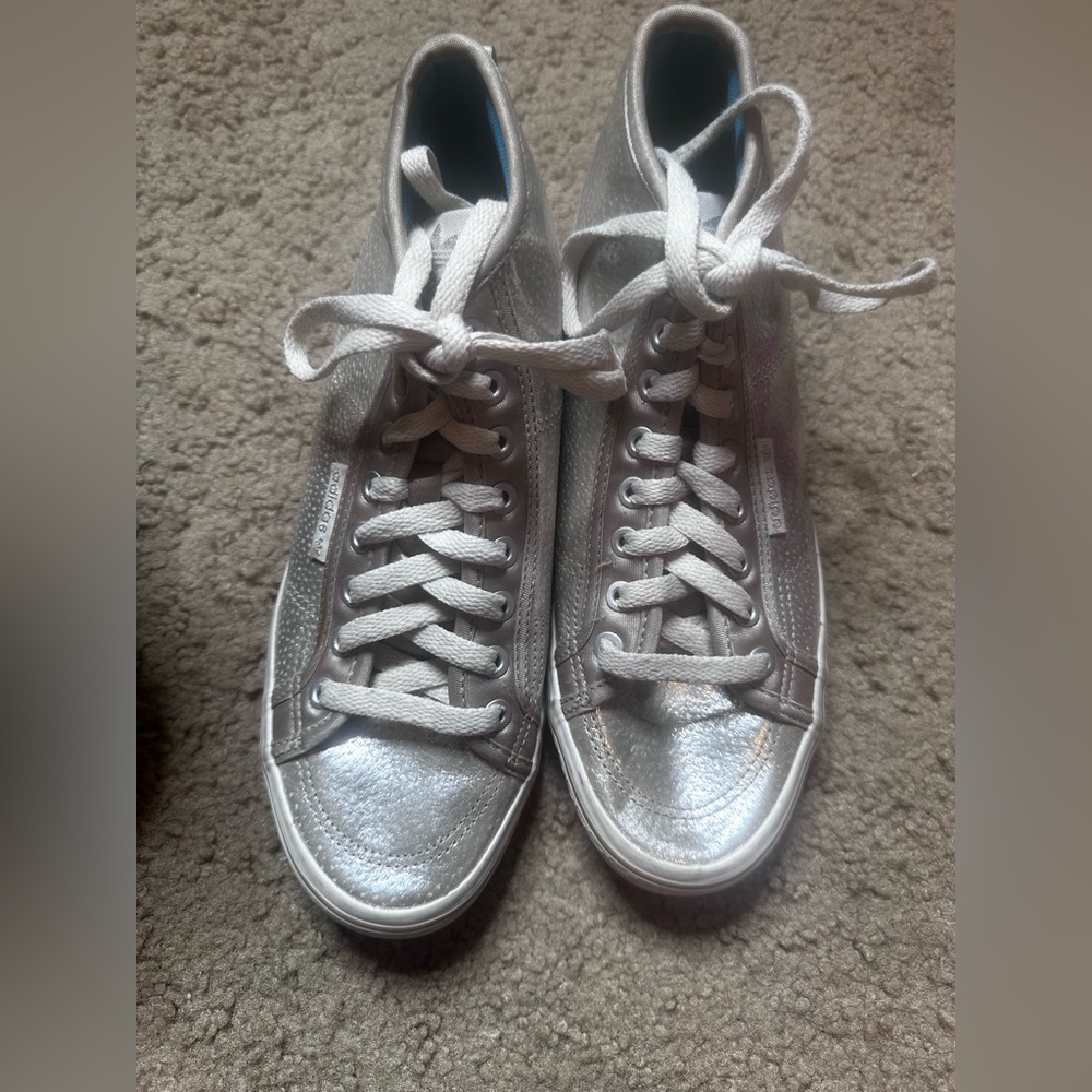 ADIDAS Women’s HONEY HEEL SILVER HIGH TOP SNEAKERS LACE UP US -9 UK- 7.5 CM -25